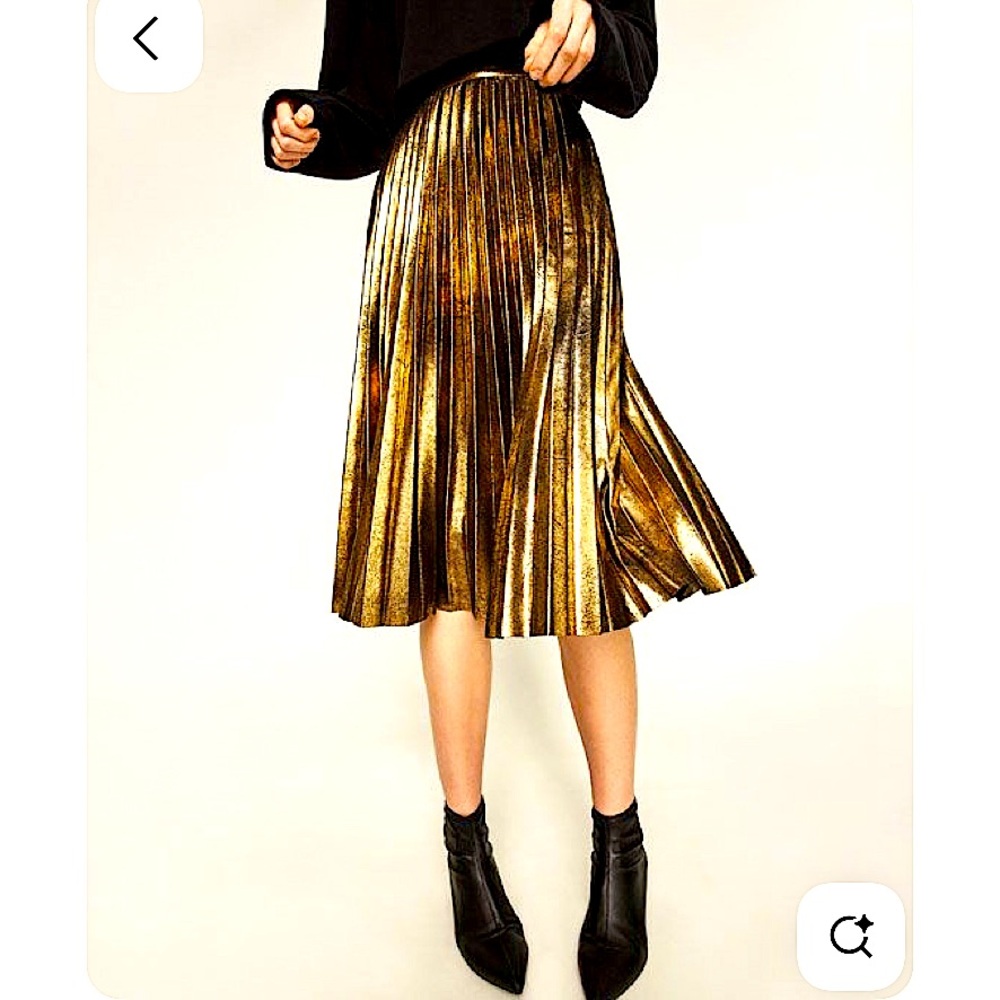 Zara Gold Pleated Women's Skirt - like new, size XS-S